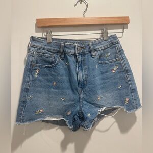 American Eagle floral embroidered denim mom shorts